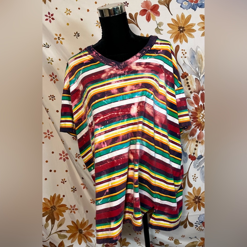 Y2K Elisabeth 3X Liz Claiborne Multicolor Bleach Dye Chucky Coded Tee Summer
